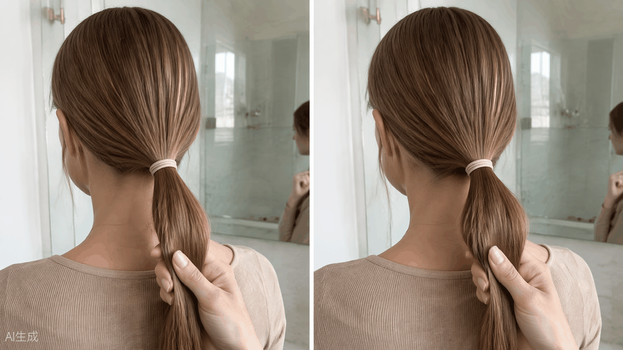 Customer before/after — the ponytail
