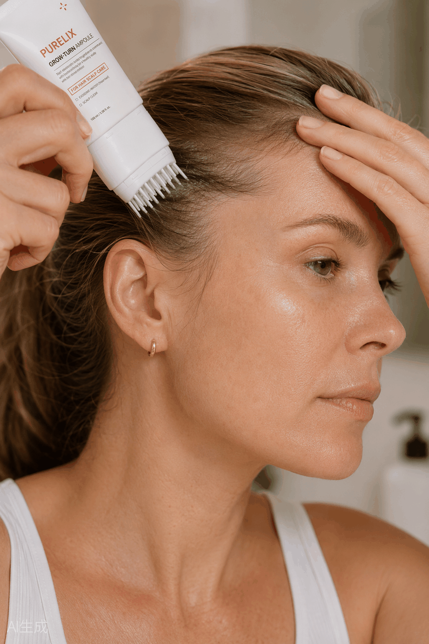 Applying serum to the temple area — done in a minute